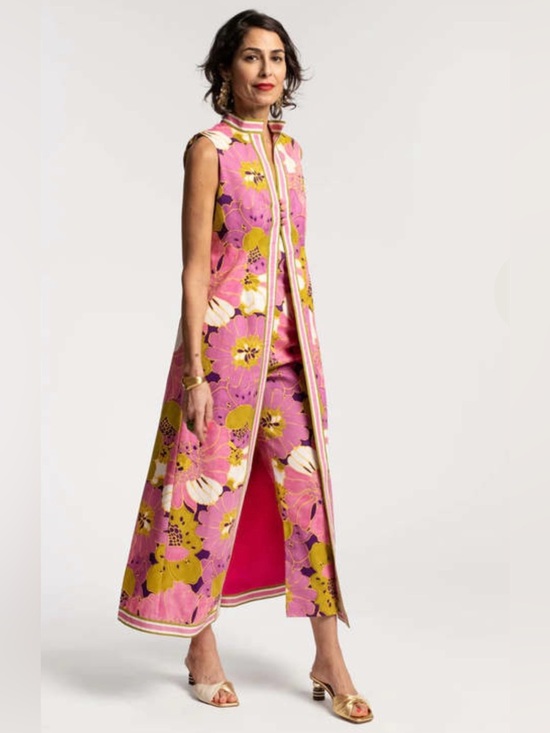 Frances Valentine Pants - Frances Valentine Pink & Green Floral Jumpsuit with Vest